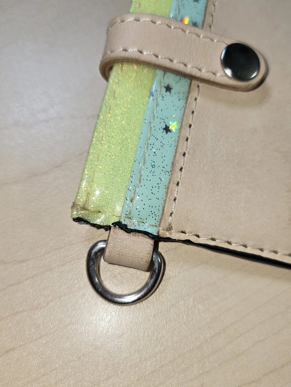 Consuela Beige Card Holder with Mint and Lime Glitter Accents
